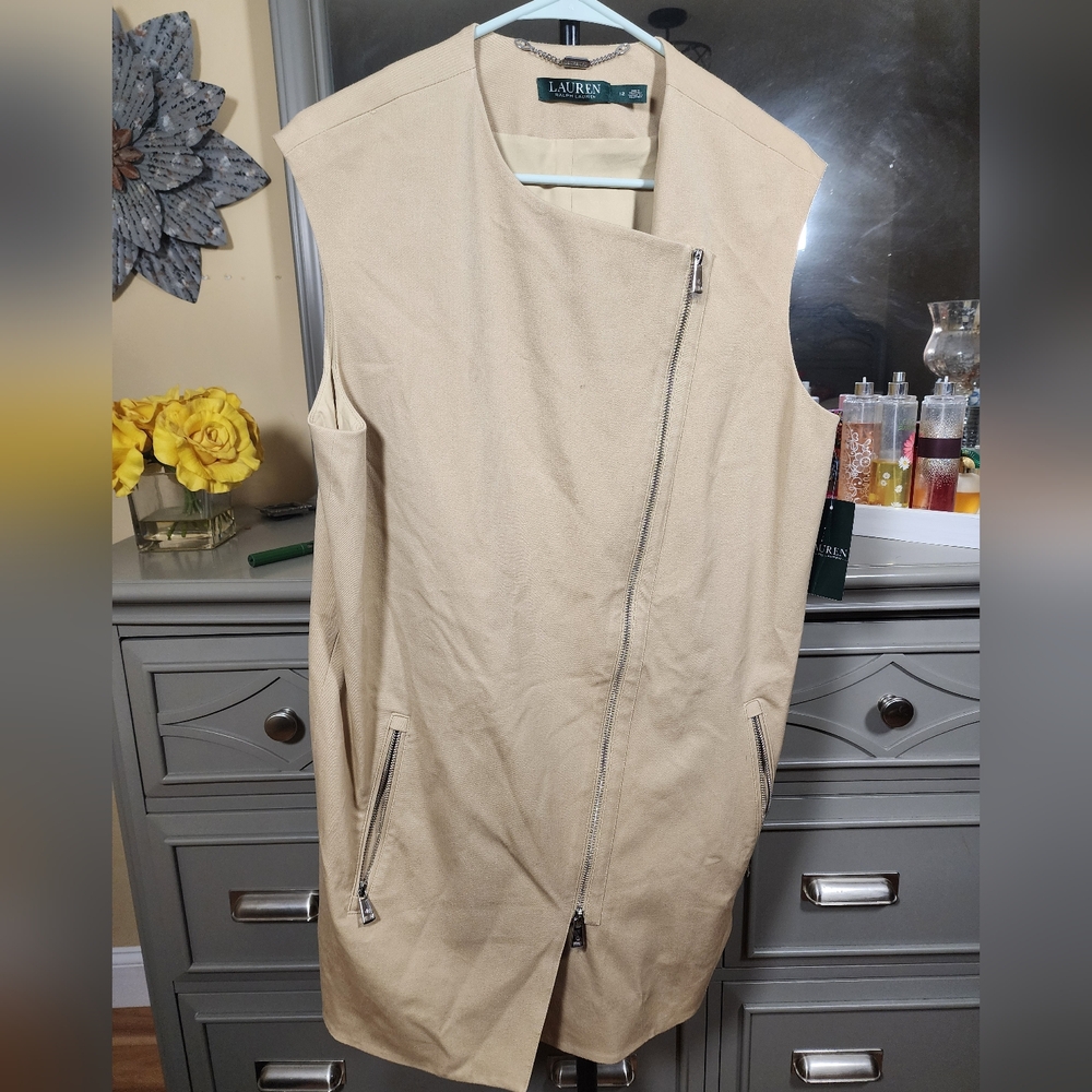 Lauren Ralph Lauren Women’s Moto Pale Wheat Stretch-Twill Vest Size 12